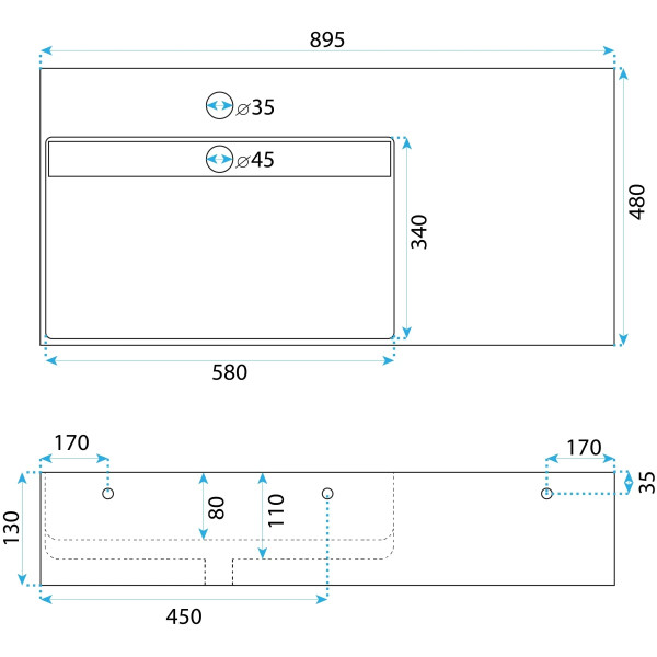 Раковина накладная конгломерат REA Archi grey mat 89,5x48x13 серая матовая (REA-U4304)