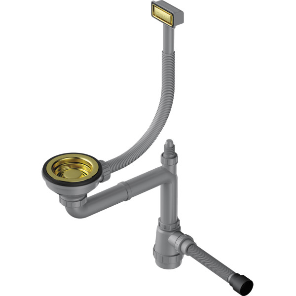 Сифон для одночашевых моек Omoikiri с прямоугольным переливом и декоративной решеткой WK-1-LG светлое золото (4956824)