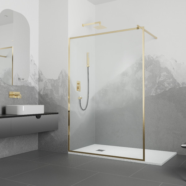 Душевое ограждение RGW Walk In 90x200 стекло прозрачное, профиль золото BRUSH (32101290-16)