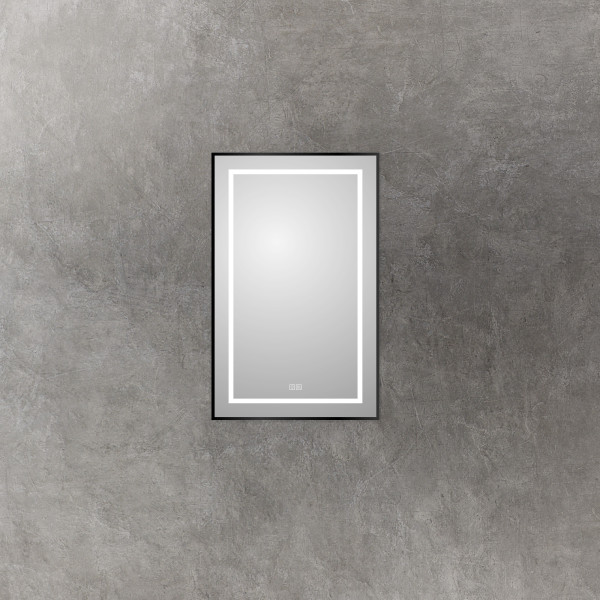 Зеркало BelBagno 500x32x800 в алюминиевой раме со встроенным светильником сенсорным выключателем и подогревом (SPC-KRAFT-500-800-LED-TCH-WARM-NERO)
