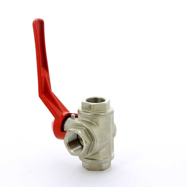 Кран Itap 3/4" шаровый трёхходовой L-порт (красная ручка-рычаг) (1280034L)