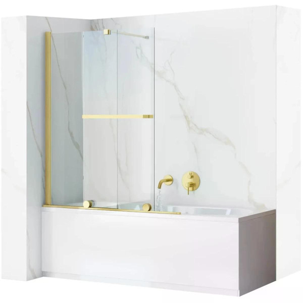 Душевая шторка для ванны Rea Fabian 100x140 gold mat стекло прозрачное, профиль матовое золото (REA-К6527)