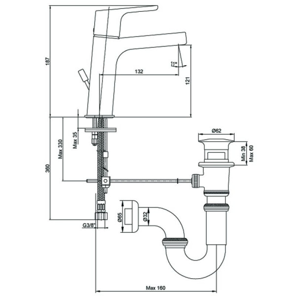 Смеситель для раковины E.C.A Luna с донным клапаном (102108947EX) Смеситель для раковины E.C.A Luna с донным клапаном (102108947EX)