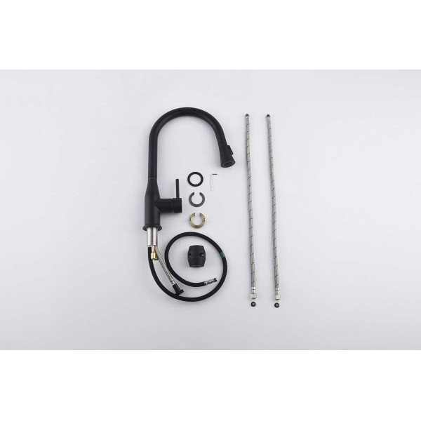 Смеситель для кухни Timo Saona черный, с выдвижным изливом (2336/03FL)