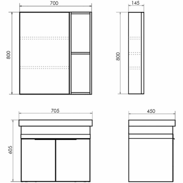 Шкаф зеркальный Comforty Соло 700x45x800 дуб темно-коричневый (00-00011589)