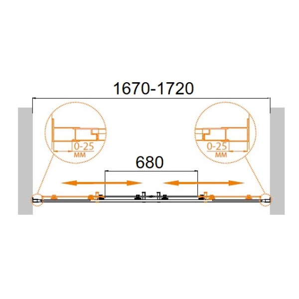 Душевая перегородка Cezares Molveno 170x195 стекло рифленое, профиль хром (MOLVENO-BF-2-170-P-Cr)