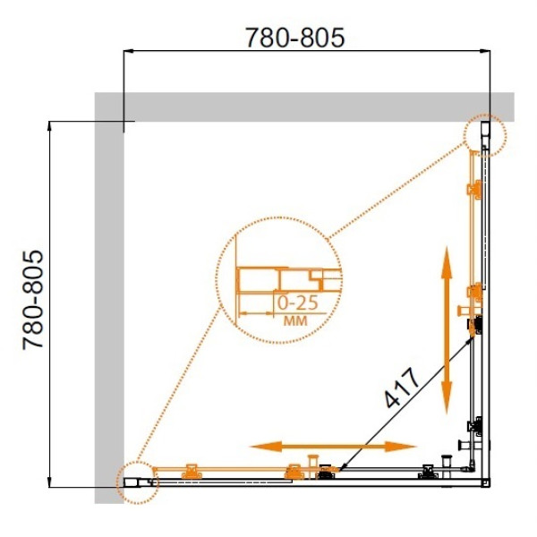 Душевой уголок Cezares Molveno 80x80x195 стекло прозрачное, профиль хром (MOLVENO-A-2-80-C-Cr-IV)