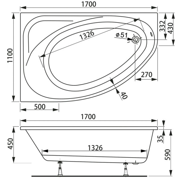 Ванна акриловая Vagnerplast Hapi 170x110x62 белая правосторонняя (VPBA170HAP3PX-04)