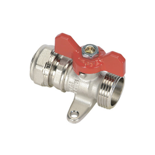 Кран 16x1/2"Н шаровый с крепежной планкой (обжим, красная бабочка) (1620035) Кран 16x1/2"Н шаровый с крепежной планкой (обжим, красная бабочка) (1620035)