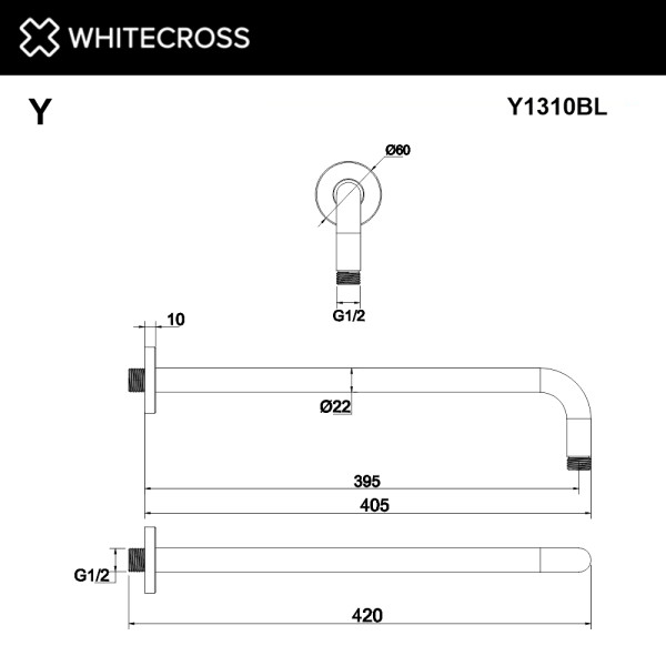 Кронштейн душевой настенный Whitecross черный мат (Y1310BL)