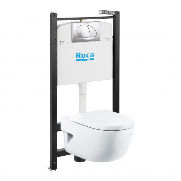 Инсталляция с унитазом Roca Meridian с сиденьем микролифт, с клавишей смыва хром глянцевый (7.8931.0.411.0)