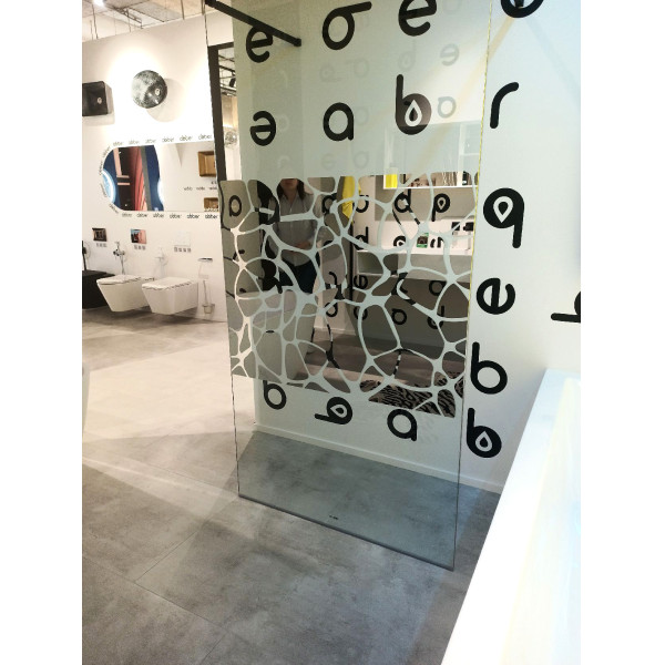 Душевая стенка Abber Immer Offen 100x200 стекло прозрачное с рисунком, профиль черный (AG68100BF8)