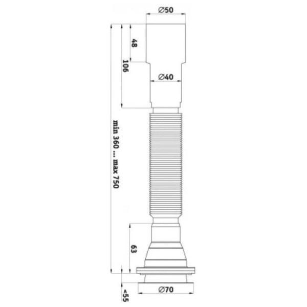 Сифон 40 мм. Гофрированный с выпуском 1 1/2"(70 мм.)*40 АНИ с литым выпуском (360-750 мм.) АНИ пласт (G706) Сифон 40 мм. Гофрированный с выпуском 1 1/2"(70 мм.)*40 АНИ с литым выпуском (360-750 мм.) АНИ пласт (G706)