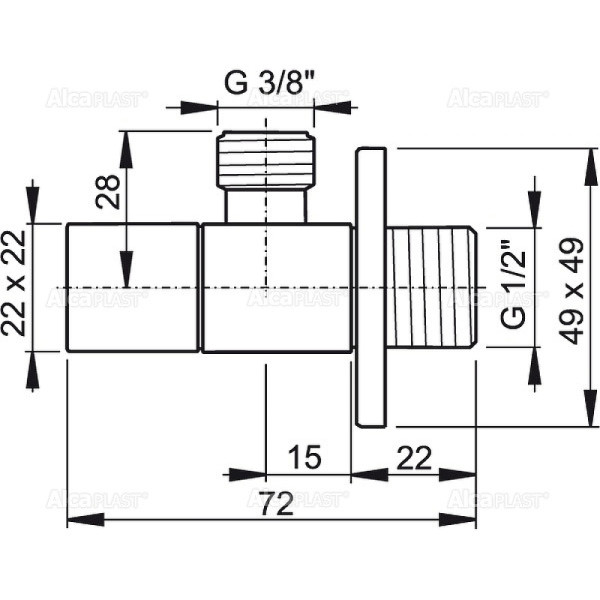 Угловой вентиль Alcaplast 1/2"3/8" квадратный хром (ARV002)