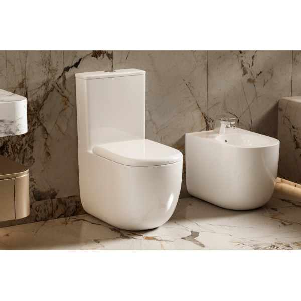 Унитаз напольный Abber Bequem моноблок безободковый, смыв торнадо белый (AC1133T)