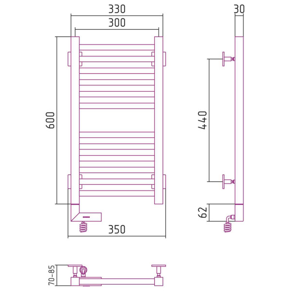 Полотенцесушитель электрический Сунержа Модус 2.0 600x300 МЭМ левый, хром (00-5600-6030)