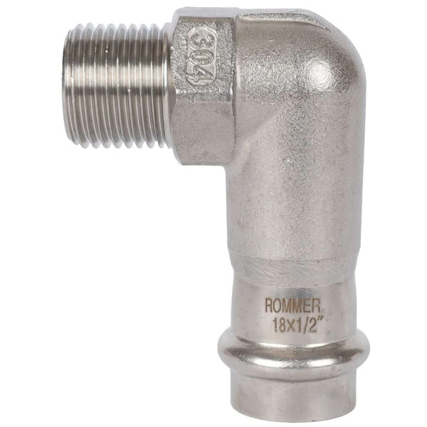 Переход угловой 18х1/2"Н Rommer из нержавеющей стали (пресс) (RSS-0010-001812) Переход угловой 18х1/2"Н Rommer из нержавеющей стали (пресс) (RSS-0010-001812)
