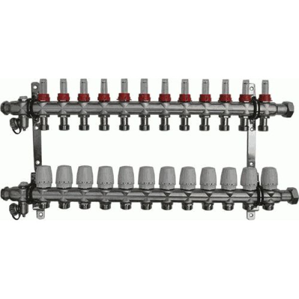 Коллекторная группа 12 отводов 1"*3/4"(18)EK с накидной гайкой и расходомерами TeRma (нерж.ст) (14265) Коллекторная группа 12 отводов 1"*3/4"(18)EK с накидной гайкой и расходомерами TeRma (нерж.ст) (14265)