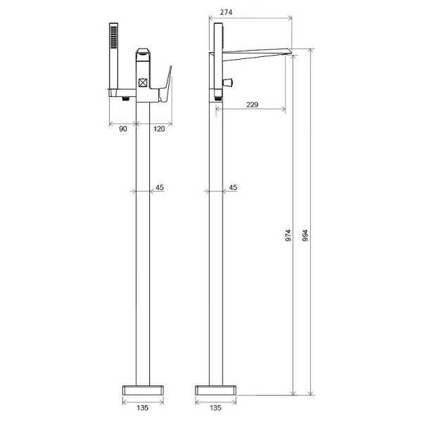 Смеситель напольный Ravak Freedom FM 081.00 с душевой лейкой хром (X070079)
