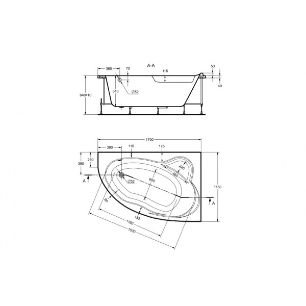 Ванна акриловая Roca Luna 115x170x52 R белая (7.2486.4.100.0)