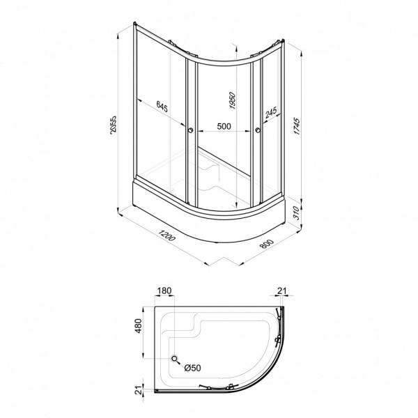 Душевое ограждение Triton Коралл 120x80 левосторонняя стекло матовое, профиль белый (DK391)