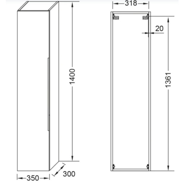Пенал подвесной Jacob Delafon Luicen 350x300x1400 белый/дуб корбридж (EB2059-E76-J5)