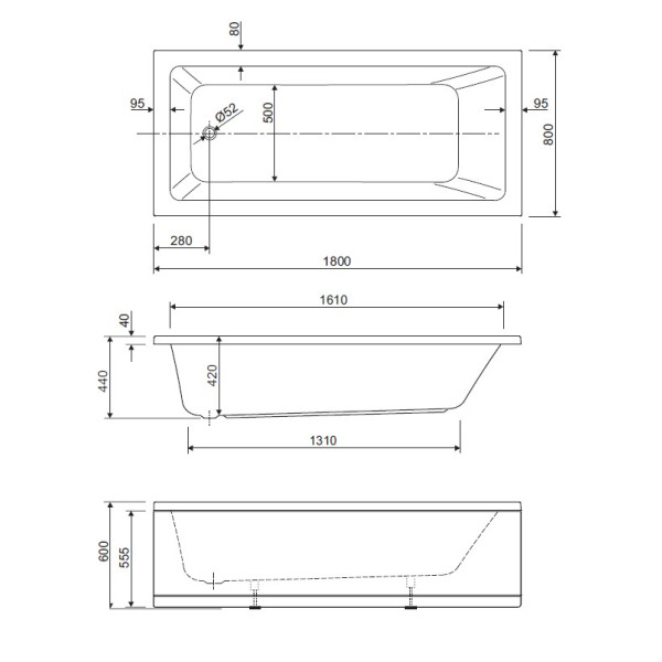 Ванна акриловая Cezares Plane Solo Mini 180x80x60 белый (PLANE SOLO MINI-180-80-42-W37)