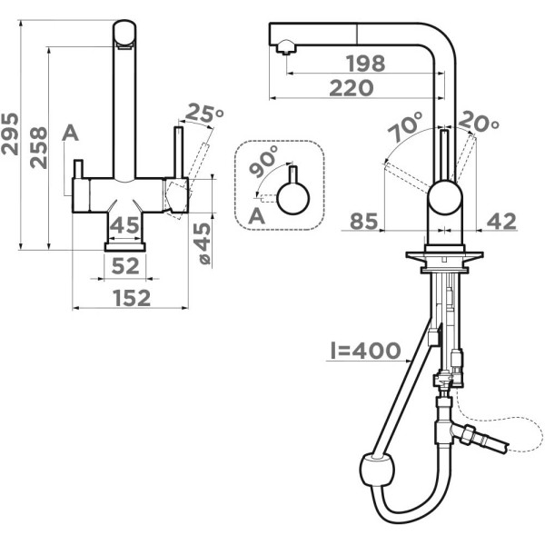 Смеситель для кухни Omoikiri Takamatsu-S-GM с переключателем на фильтр, с выдвижным изливом вороненая сталь (4994564)