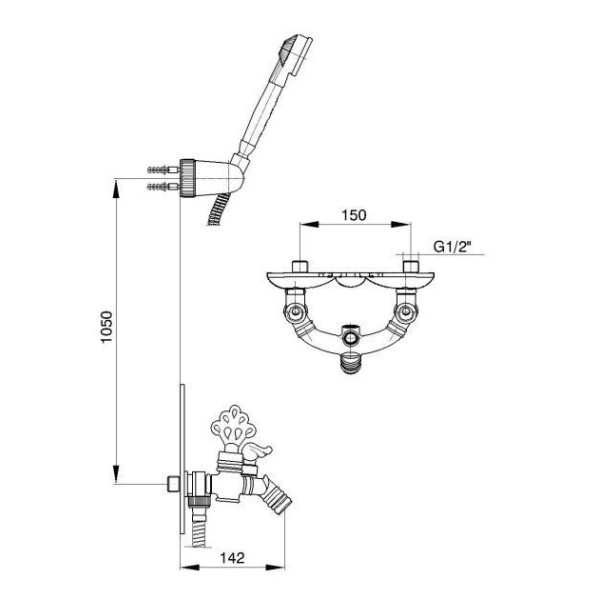 Смеситель для ванны и душа E.C.A. Ottoman бронзовый (102202001EX) Смеситель для ванны и душа E.C.A. Ottoman бронзовый (102202001EX)