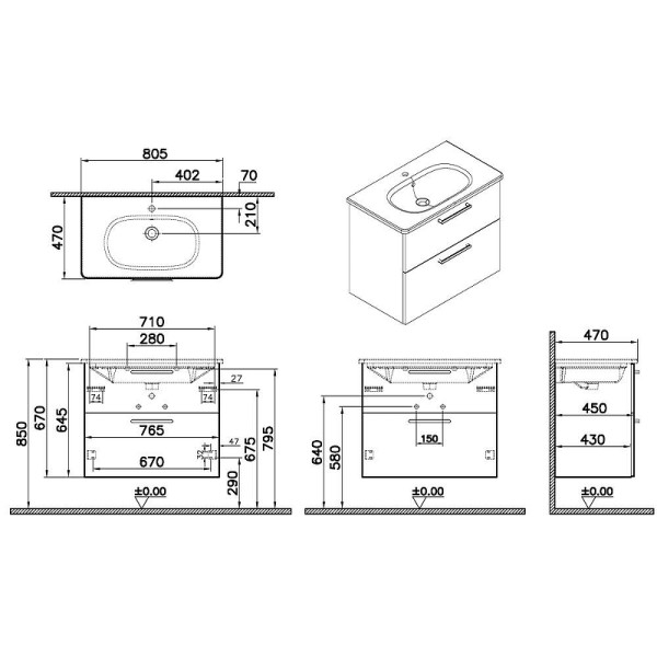 Тумба подвесная Vitra Root 80 см с квадратной раковиной 2 ящика матовый серый камень (68289) Тумба подвесная Vitra Root 80 см с квадратной раковиной 2 ящика матовый серый камень (68289)