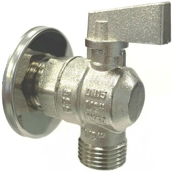 Кран угловой 1/2"х1/2" НН шаровый TEBO (с чашкой, никель) Т-КШ.С.555.1212.ХР.CN