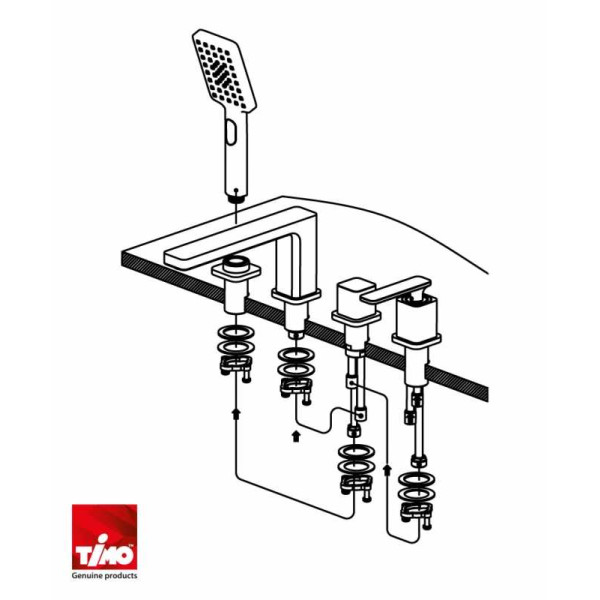 Смеситель на борт ванны Timo Torne хром, лейка душевая 3 режима, шланг для душа, держатель (4330/00-16Y)