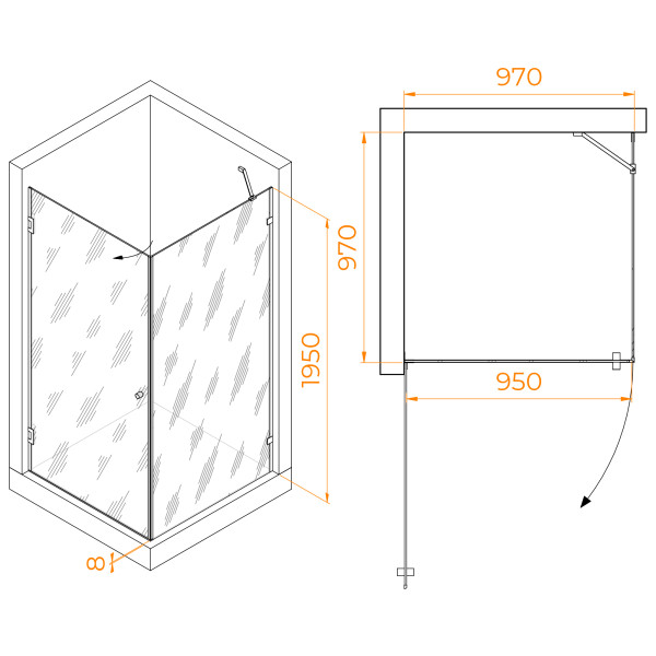 Душевой уголок RGW Hotel 100x100 стекло прозрачное, профиль хром (35063400-11)