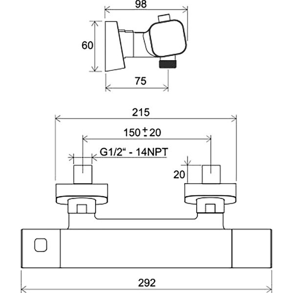 Смеситель для ванны и душа Ravak термостатический TD F 033.20/150 черный (X070154)