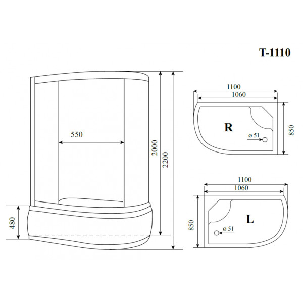 Душевая кабина Timo T-1110P R 110x85x220 стекло тонированное, профиль хром (T-1110P R)