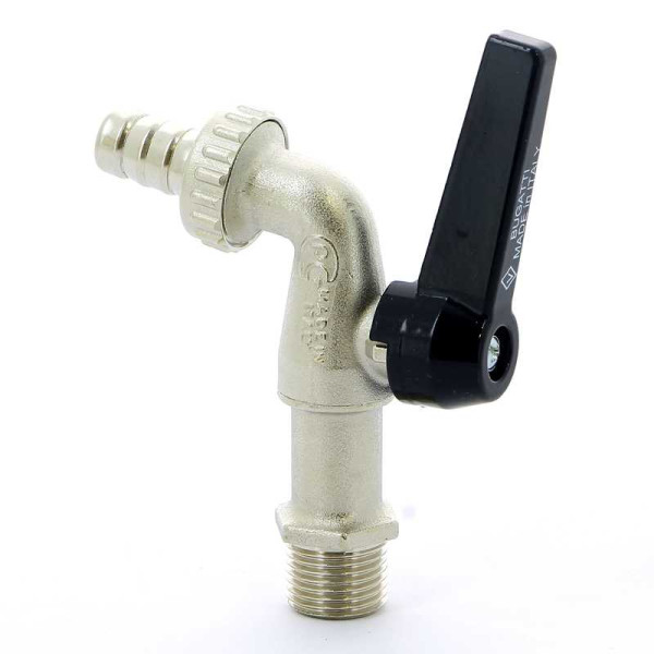 Кран Bugatti 1/2" шаровый сливной со штуцером Alaska 689 (черная ручка) (06890081)