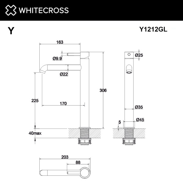 Смеситель для раковины Whitecross Y золото (Y1212GL)