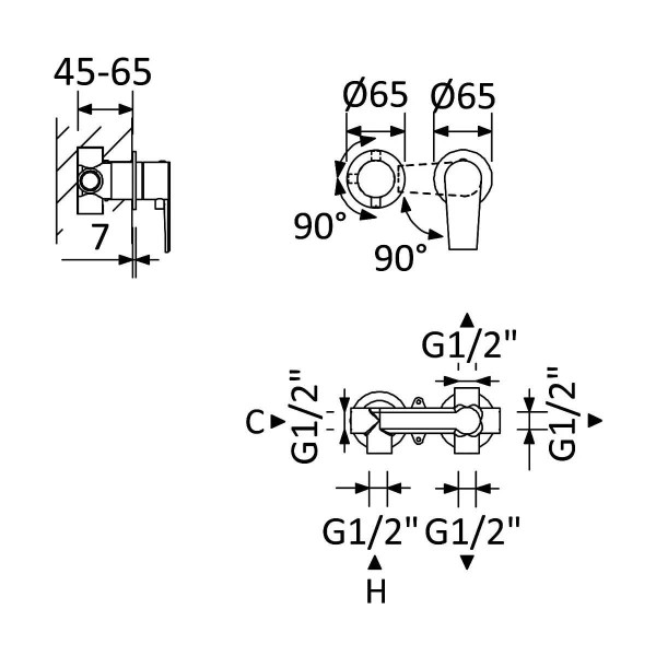 Смеситель для душа Cezares Nautic встраиваемый переключатель на 3 выхода, черный матовый (NAUTIC-VDIM3-M-NOP)