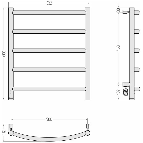 Полотенцесушитель электрический Сунержа Галант 4.0 600x500 провод слева матовый чёрный (31-0830-6050)