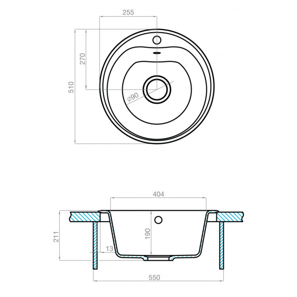 Мойка для кухни врезная Aquaton Мида 510x510x211 графит (1.A712.7.32M.D21.0)