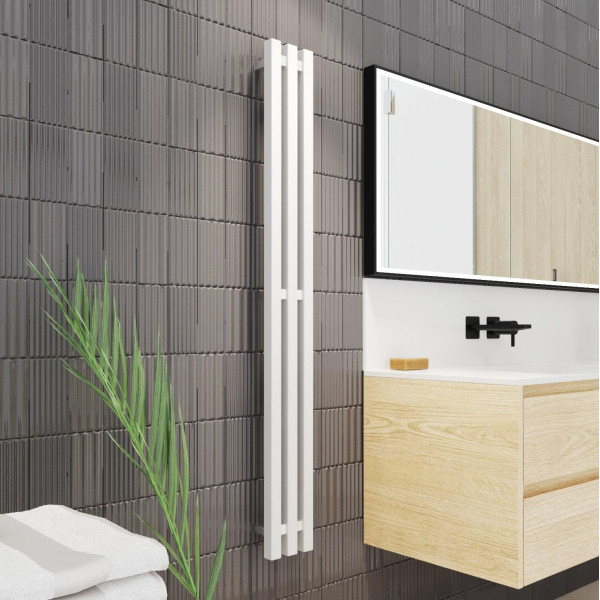 Полотенцесушитель электрический Velar Стайл Iron проф 1200x150 3 сек, RAL9016 сухой тэн, скр монтаж, 3 крючка квадратный профиль белый