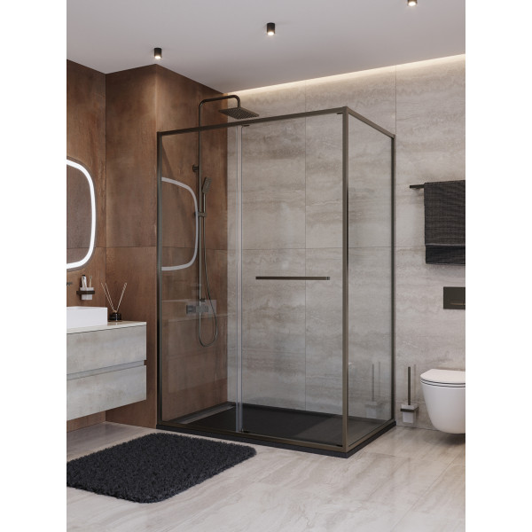 Душевой уголок Cezares Lux 140x100x195 стекло прозрачное, профиль оружейная сталь (LUX-AH-FS-11-140/100-C-GM)