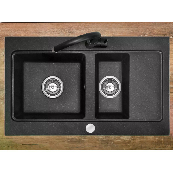 Мойка для кухни 2 чаши Rea fox black metalic гранит 78x46,5x19 черная металлик (ZLE-00135)