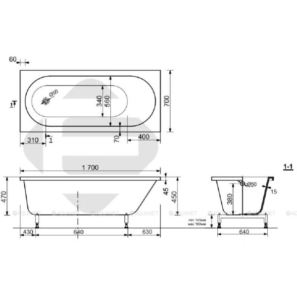 Ванна из искусственного камня Aquanet lotos Stone 170х70 белая (348172)