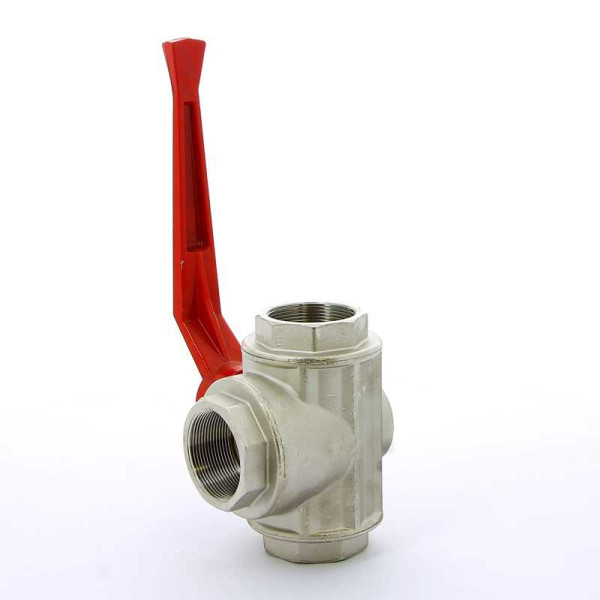 Кран Itap 2" шаровый трёхходовой L-порт (красная ручка-рычаг) (1280200L)
