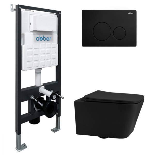 Комплект инсталляция с унитазом Abber Rechteck с клавишей черная матовый (AC1201MB-AC0105-AC0121MB)