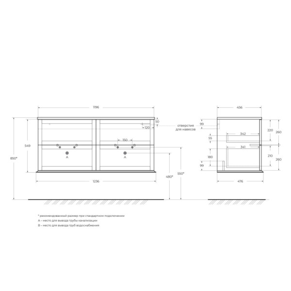Тумба подвесная Cezares Tiffany 120x55 Verde opaco (55332)