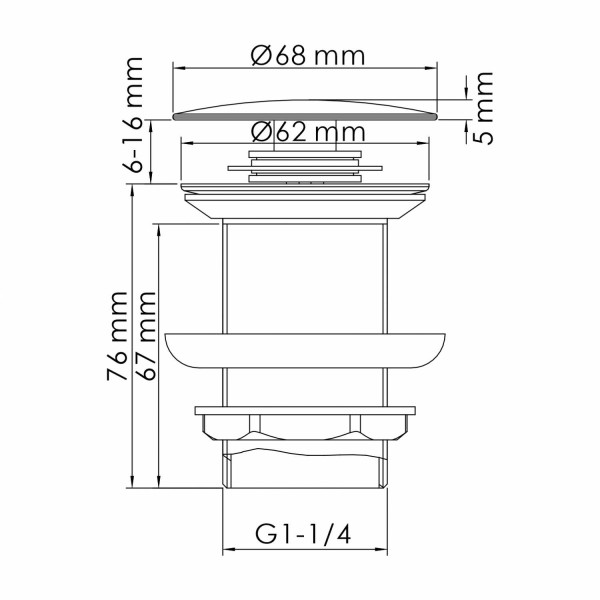 Донный клапан WasserKRAFT Push-up без перелива, латунь, черный (A245)