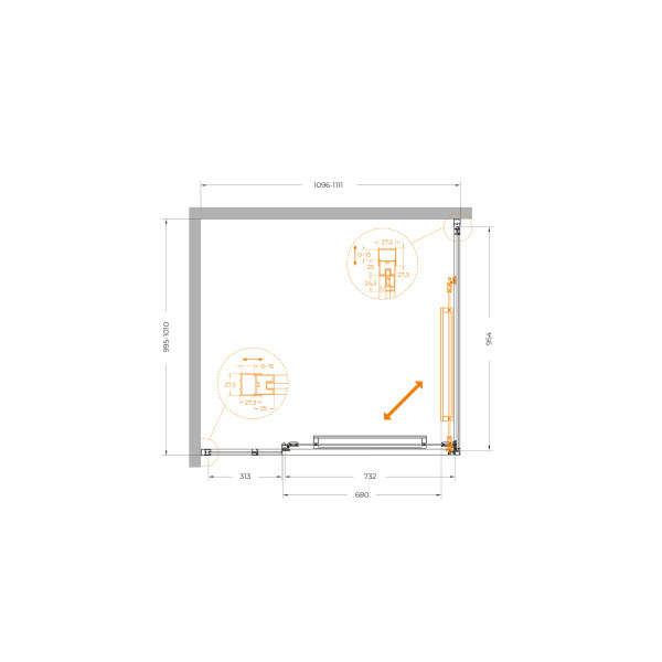 Душевой уголок Cezares Lux 110x100x195 стекло прозрачное, профиль оружейная сталь (LUX-AH-FS-11-110/100-C-GM)