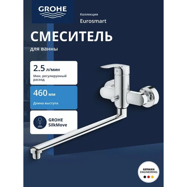 Смеситель для ванны и душа Grohe Eurosmart (хром)